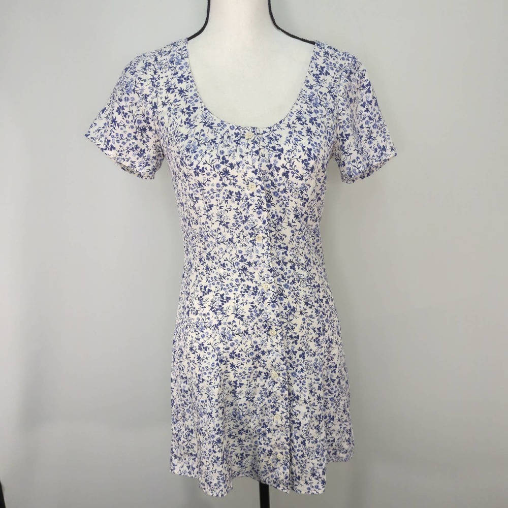Reformation Margeaux Floral Mini Dress - Blue and White - Picture 2 of 12